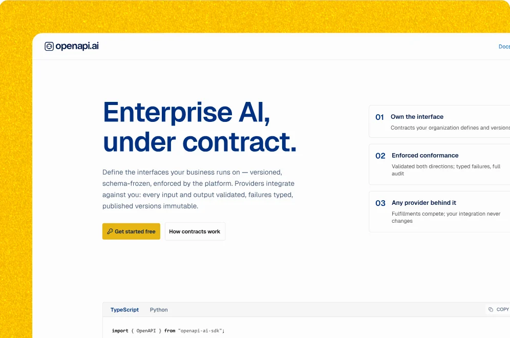 openapi.ai home page: Enterprise AI, under contract.
